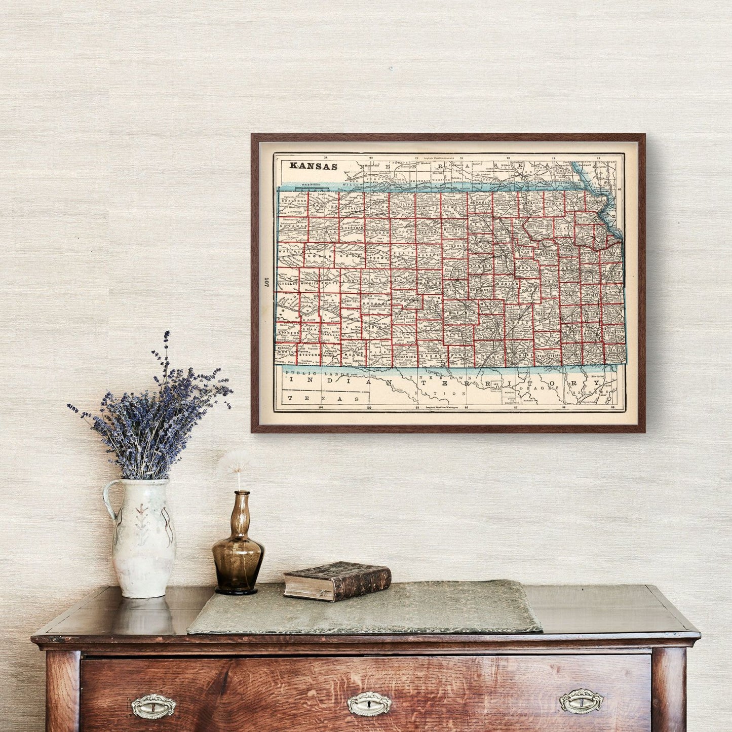 Vintage Map of Kansas, 1893