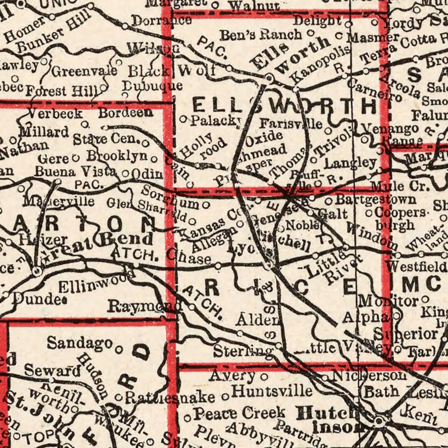Vintage Map of Kansas, 1893