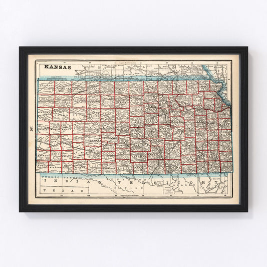 Vintage map of Kansas, 1893