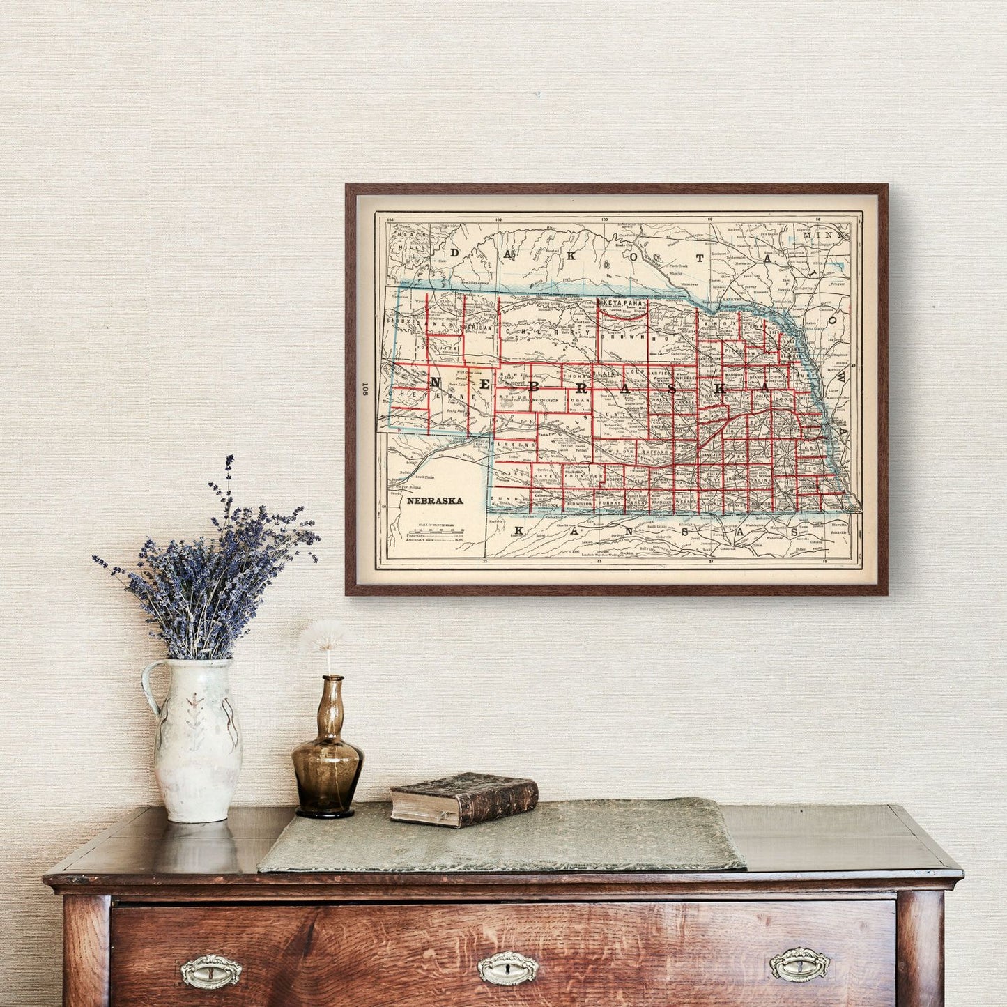 Vintage Map of Nebraska, 1893