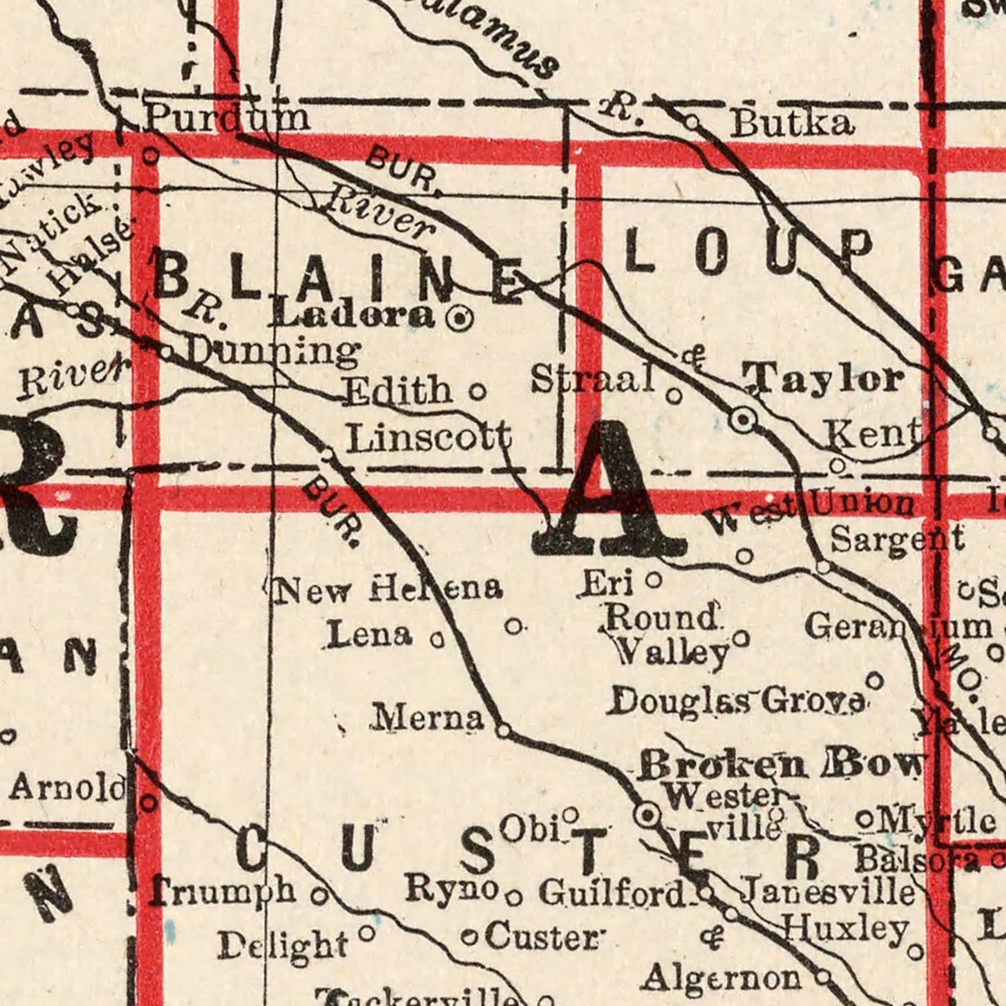 Vintage Map of Nebraska, 1893