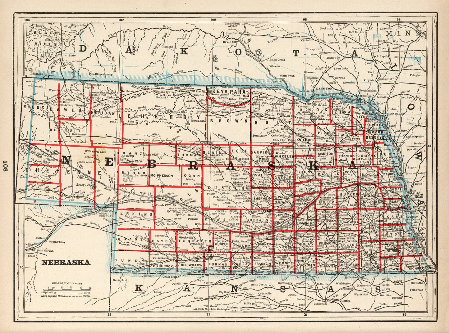 Vintage Map of Nebraska, 1893