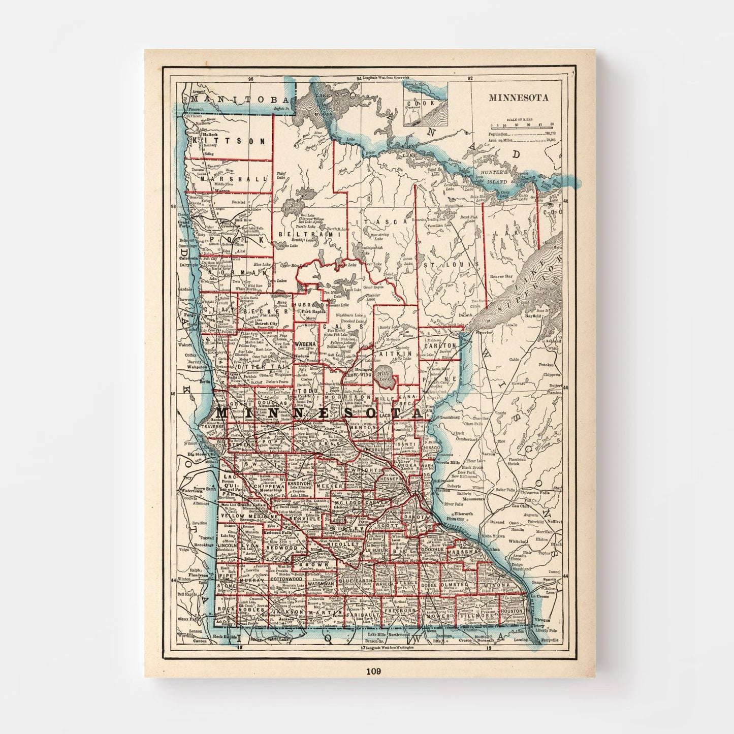 Vintage Map of Minnesota, 1893