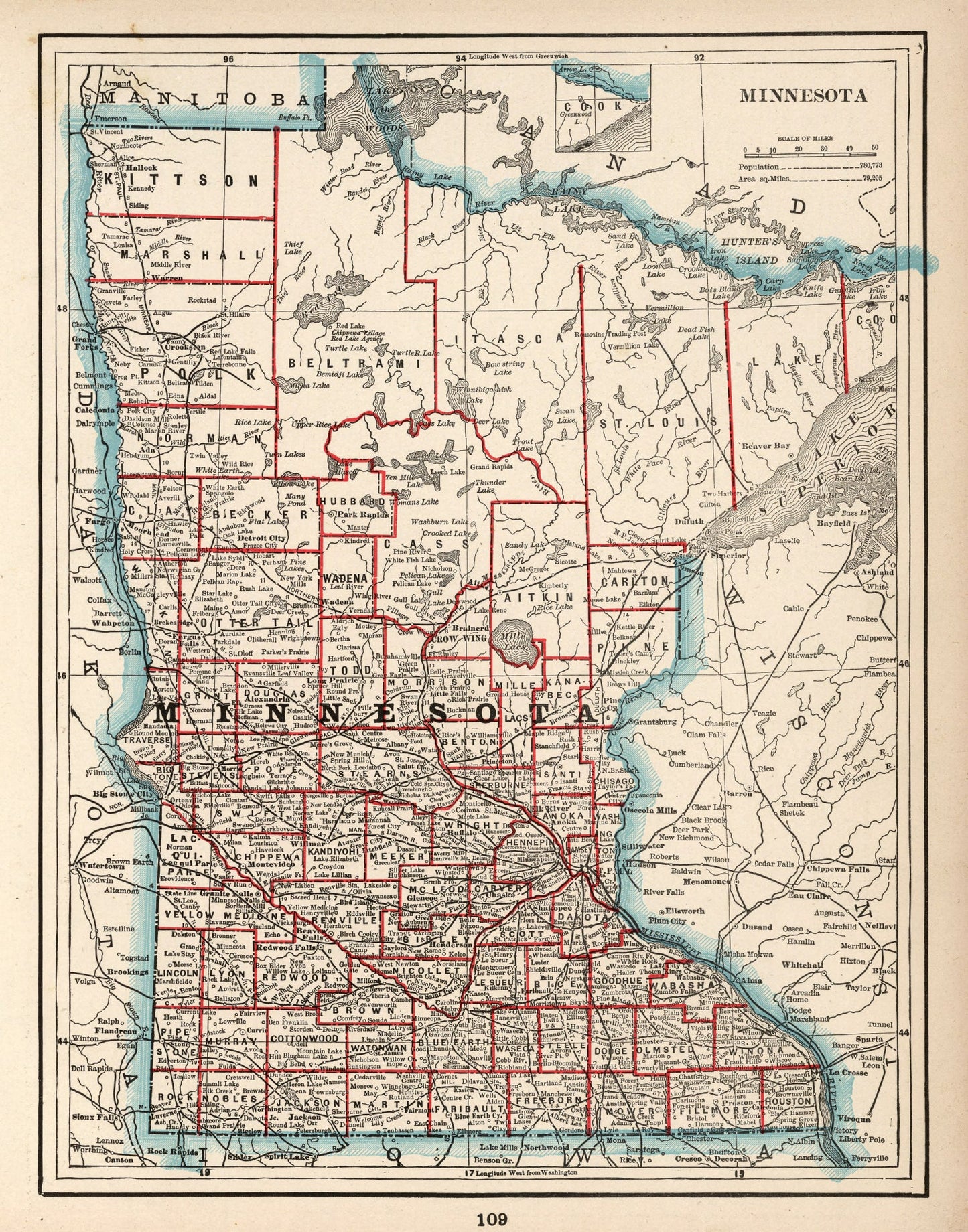 Vintage Map of Minnesota, 1893