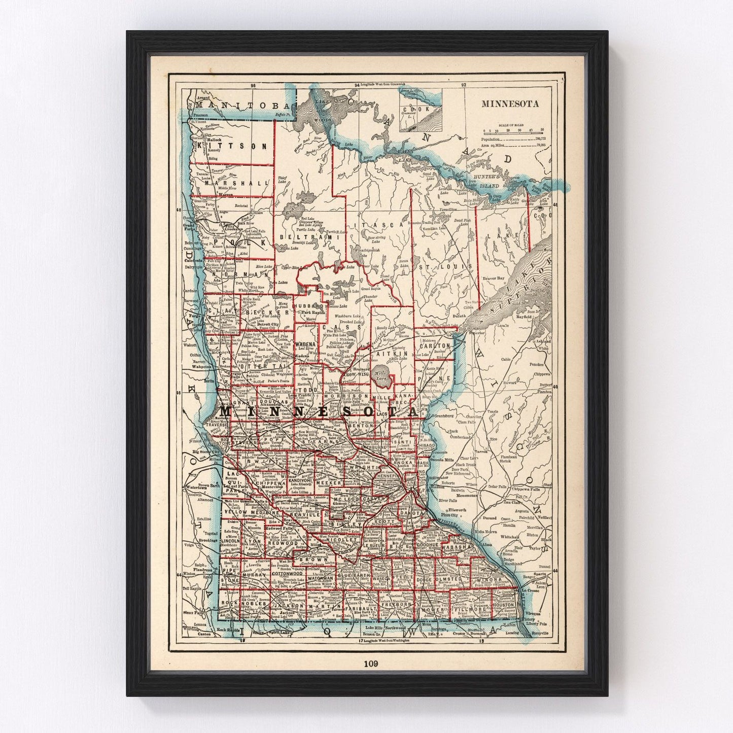 vintage map of Minnesota, 1893