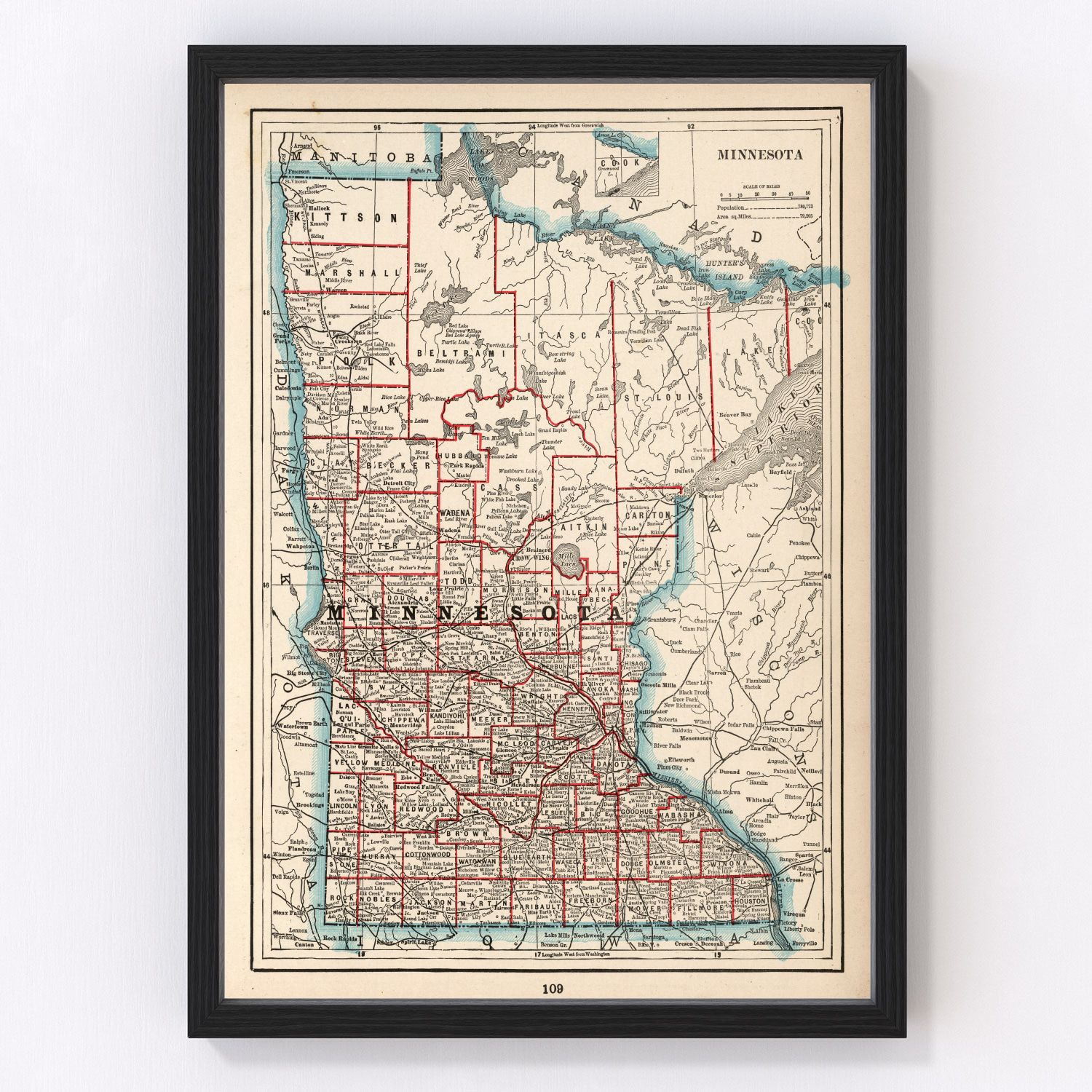 vintage map of Minnesota, 1893
