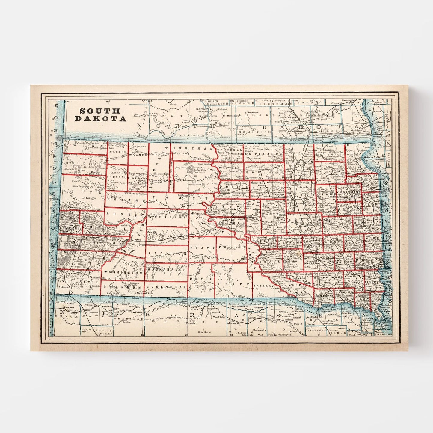 Vintage Map of South Dakota, 1893