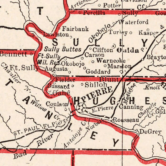 Vintage Map of South Dakota, 1893