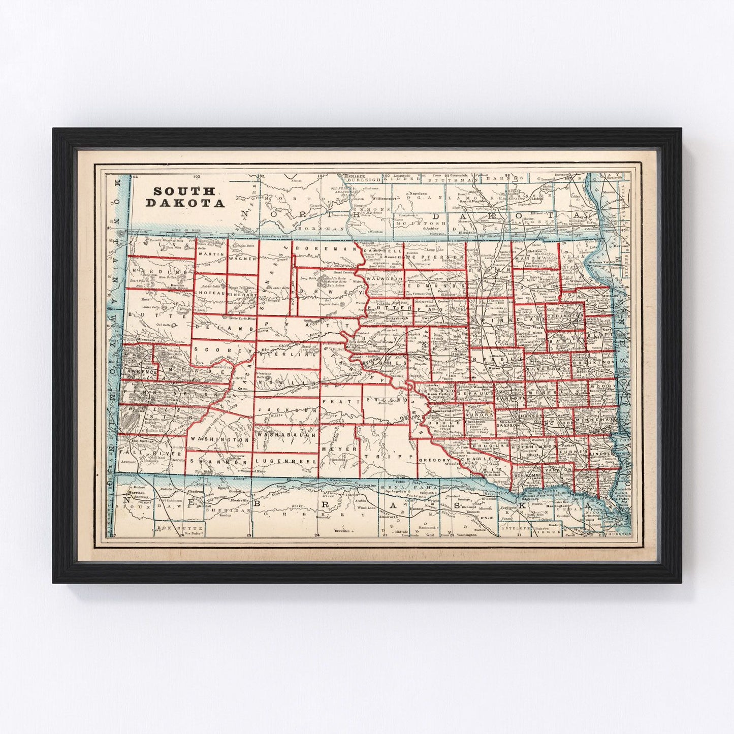 vintage map of South Dakota, 1893