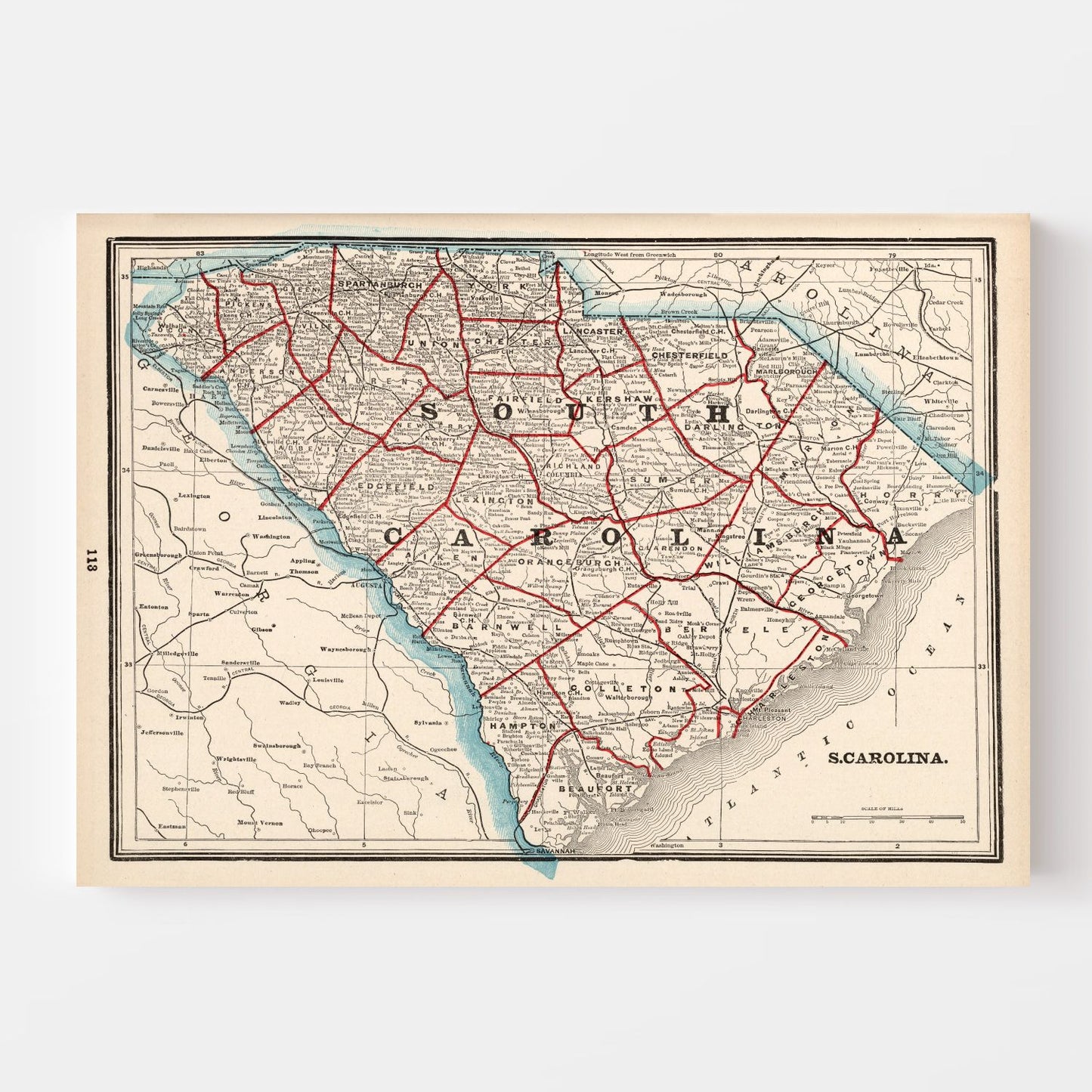 Vintage Map of South Carolina, 1893