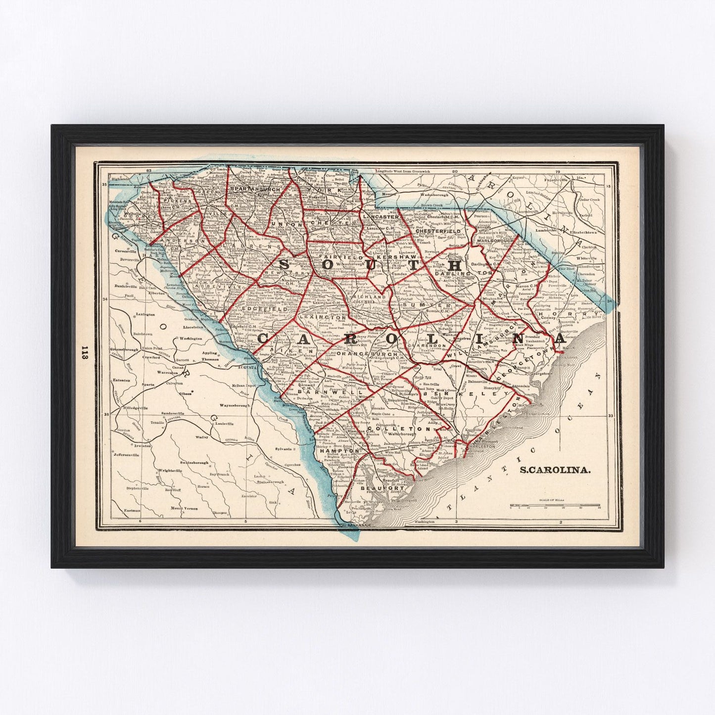 vintage map of South Carolina, 1893