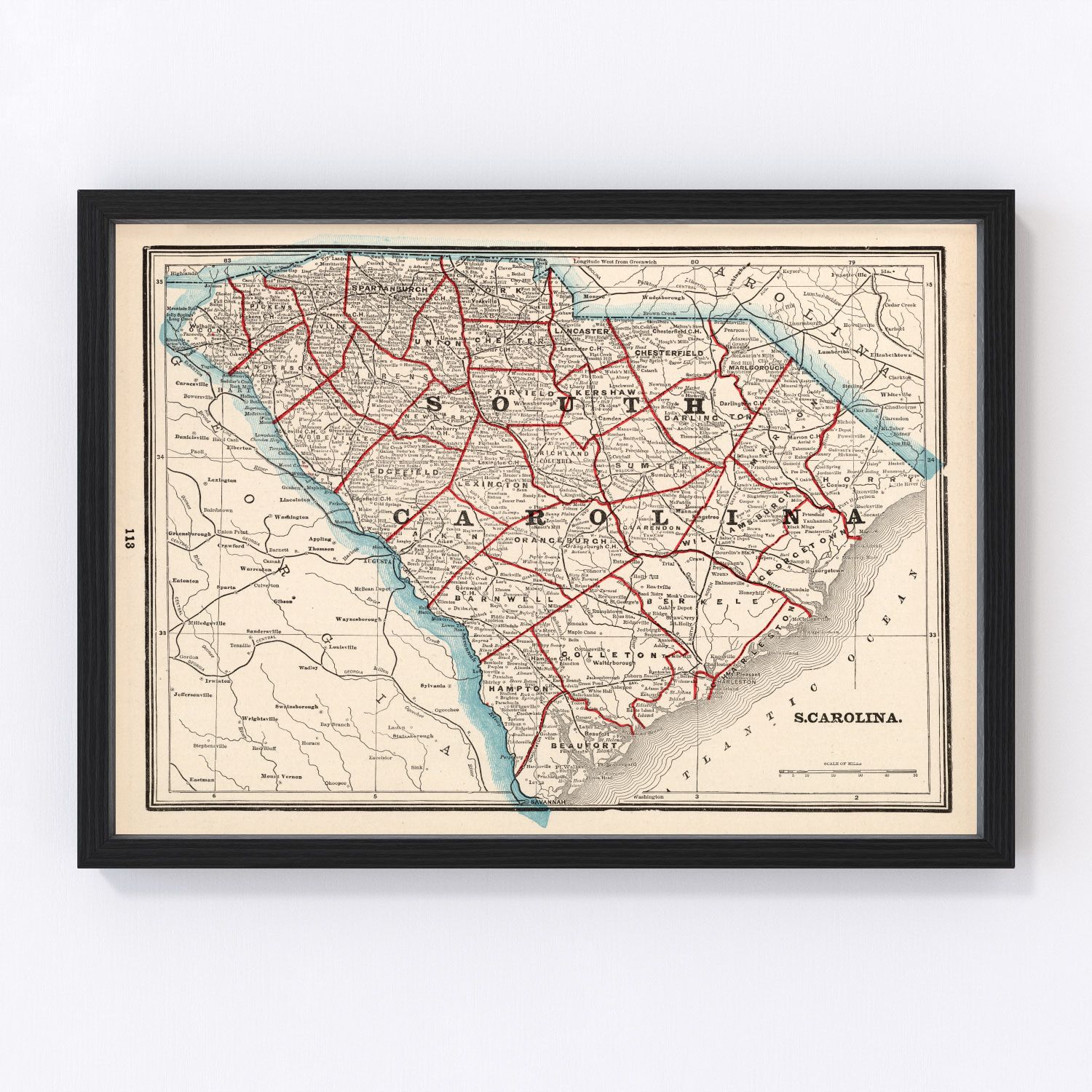 vintage map of South Carolina, 1893