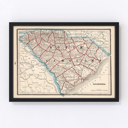 vintage map of South Carolina, 1893