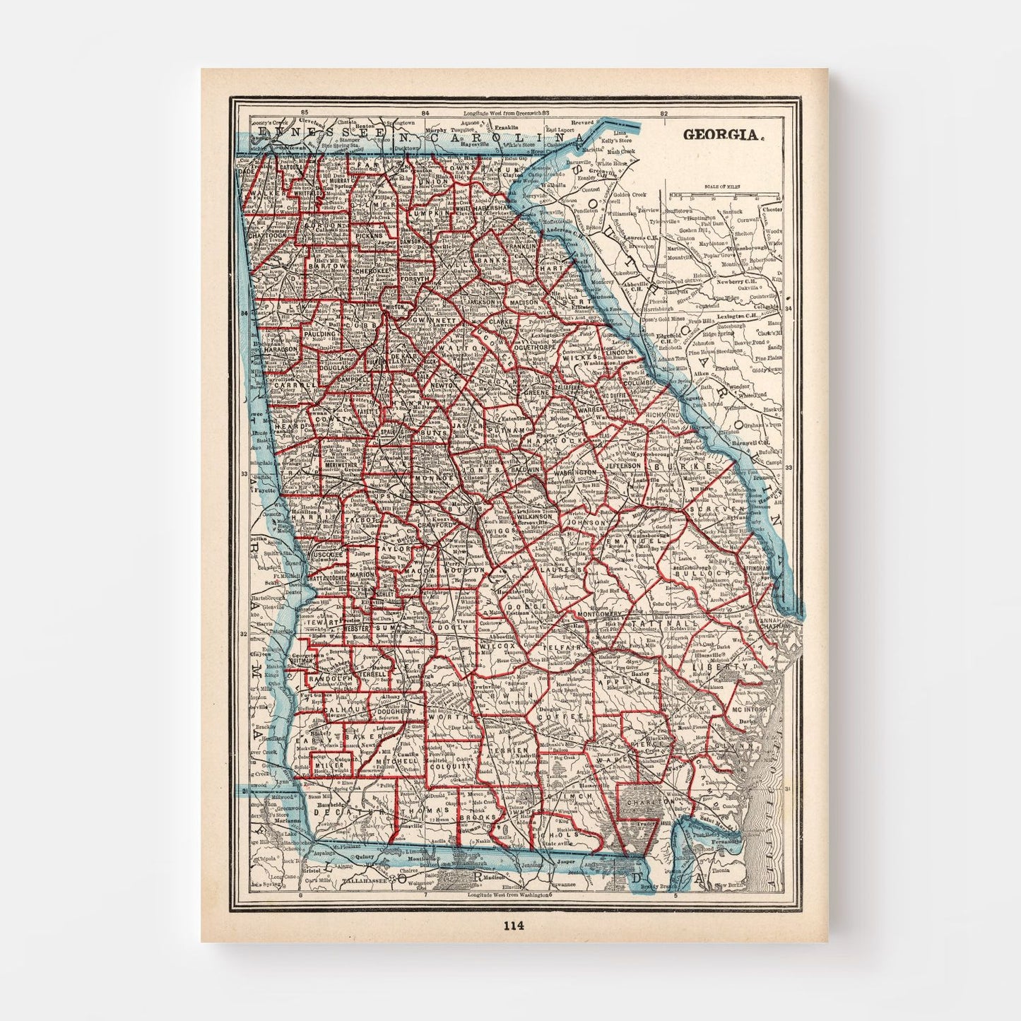 Vintage Map of Georgia, 1893