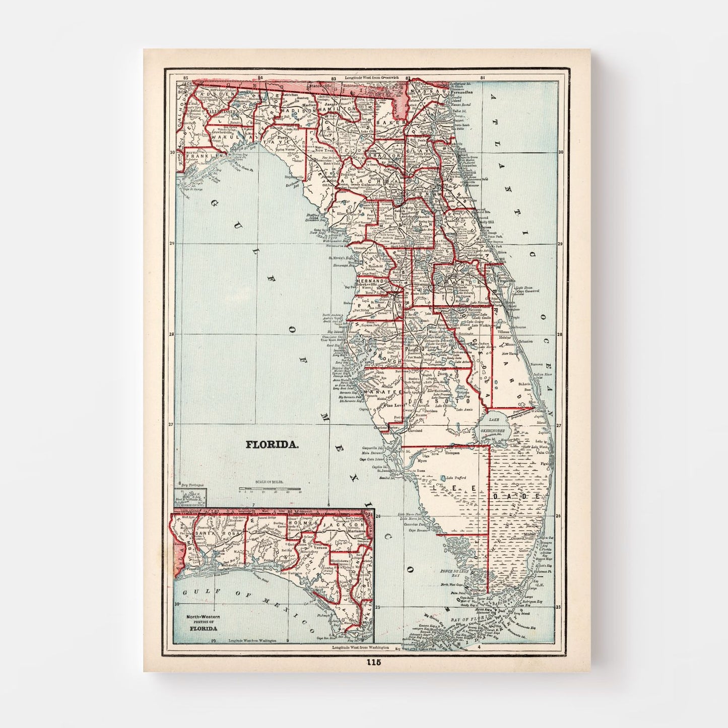 Vintage Map of Florida, 1893