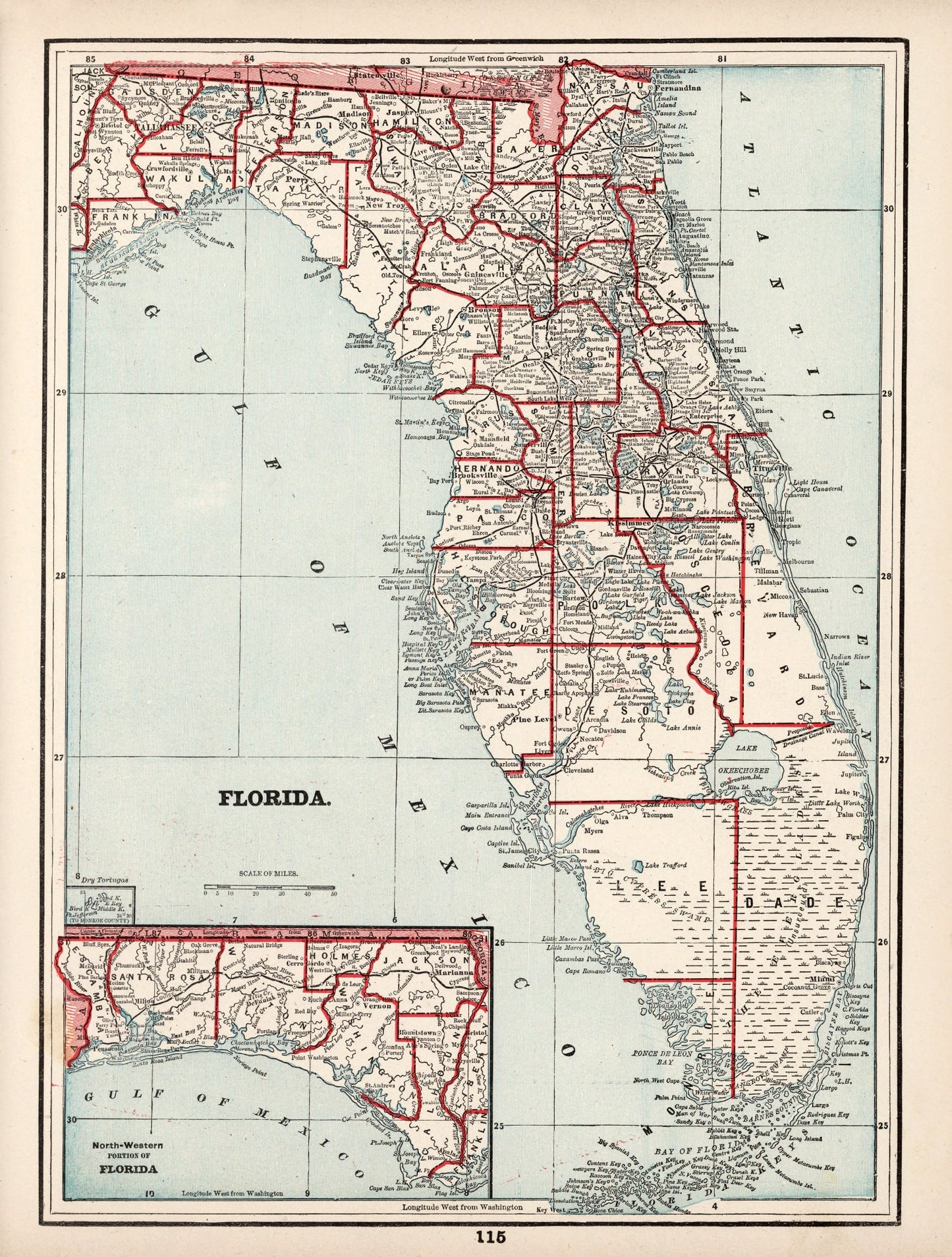 Vintage Map of Florida, 1893