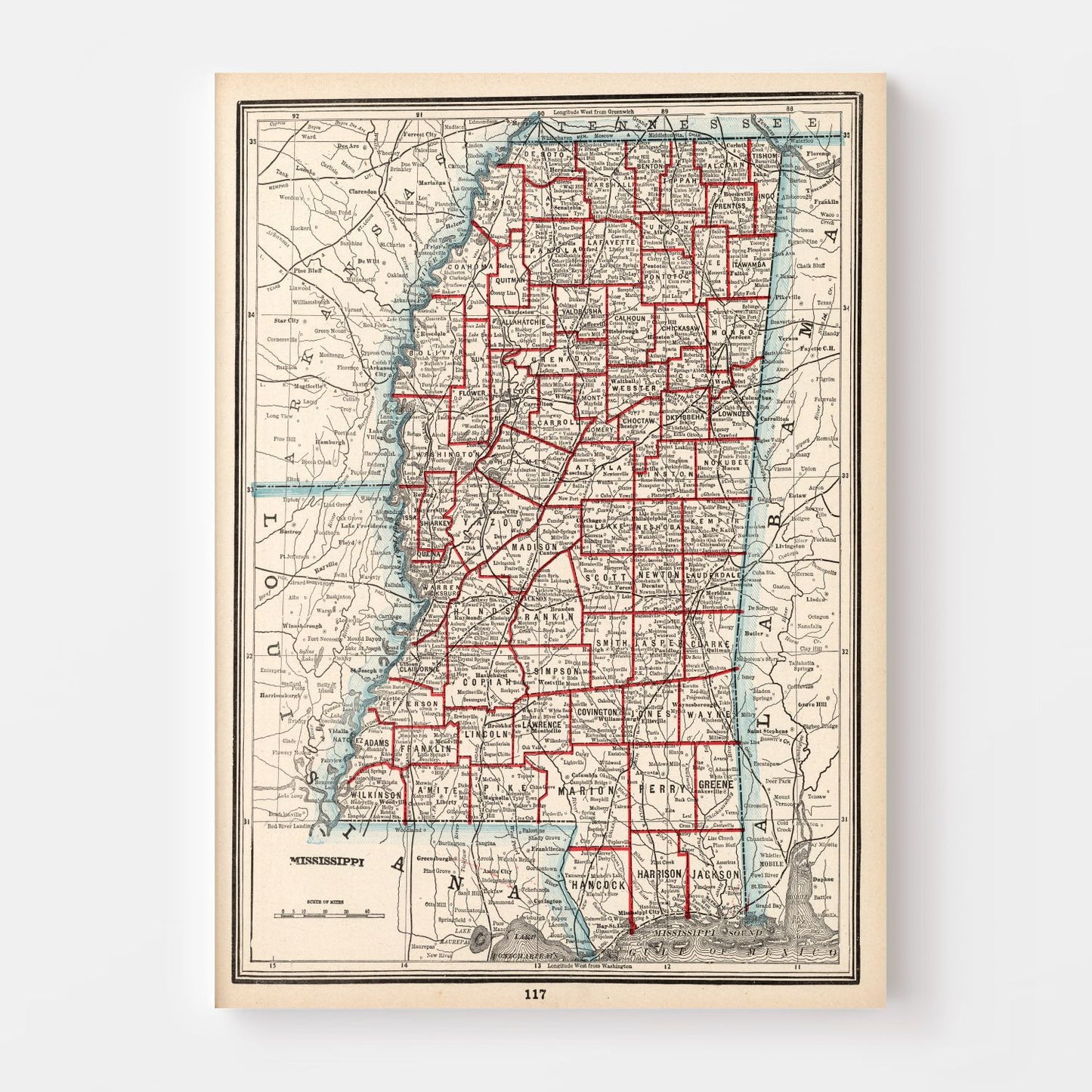 Vintage Map of Mississippi, 1893
