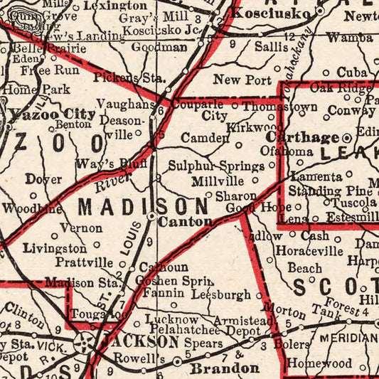 Vintage Map of Mississippi, 1893