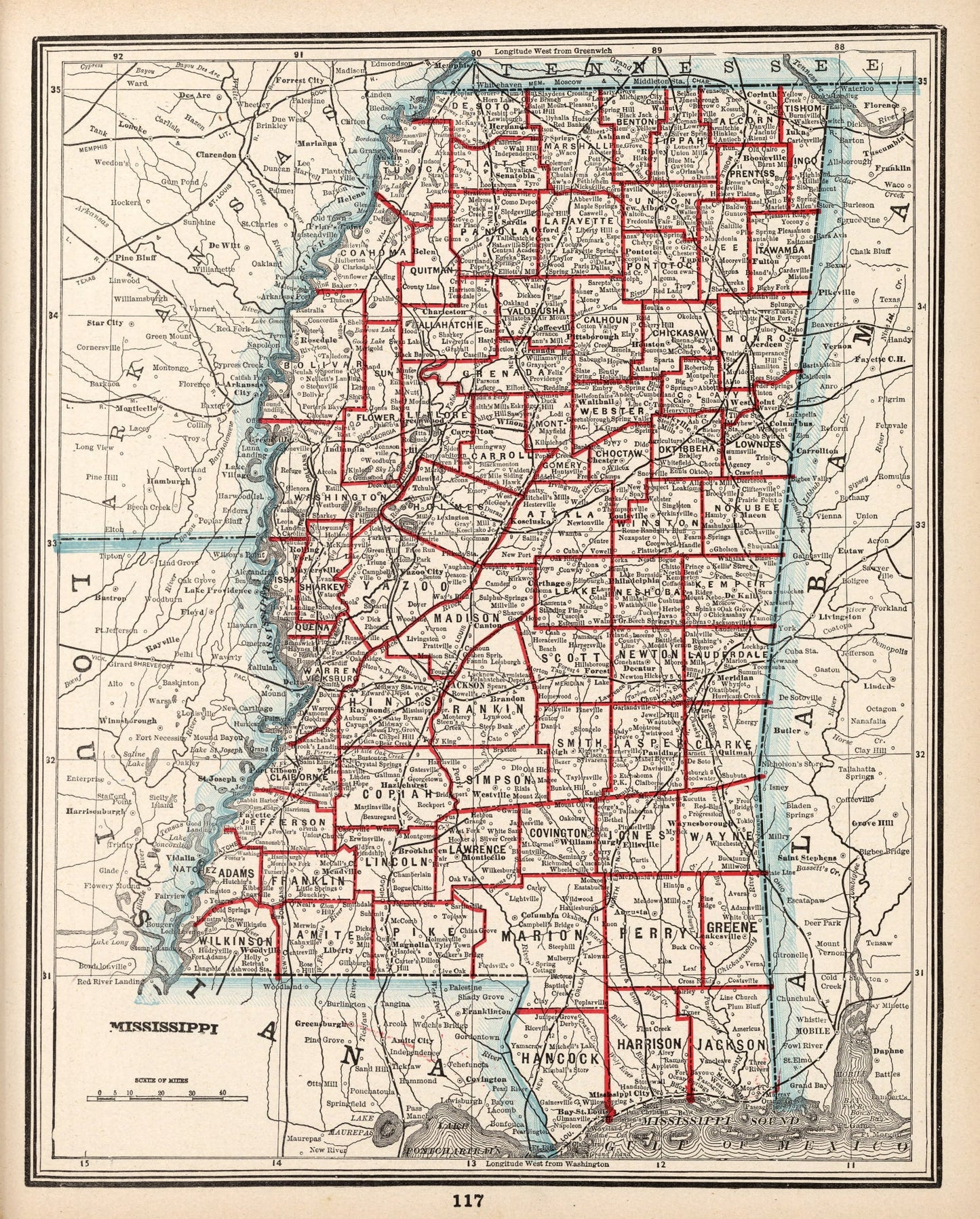 Vintage Map of Mississippi, 1893