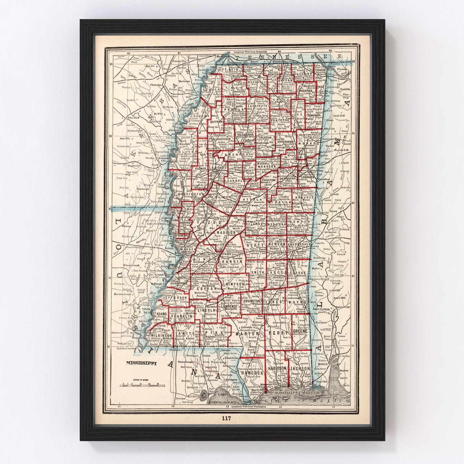 Vintage map of Mississippi, 1893