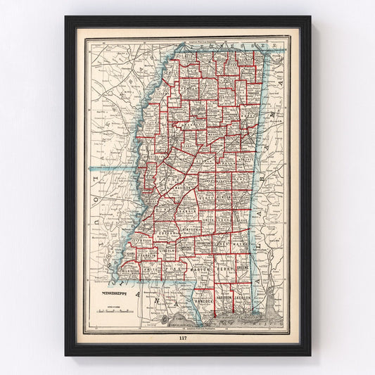 Vintage map of Mississippi, 1893