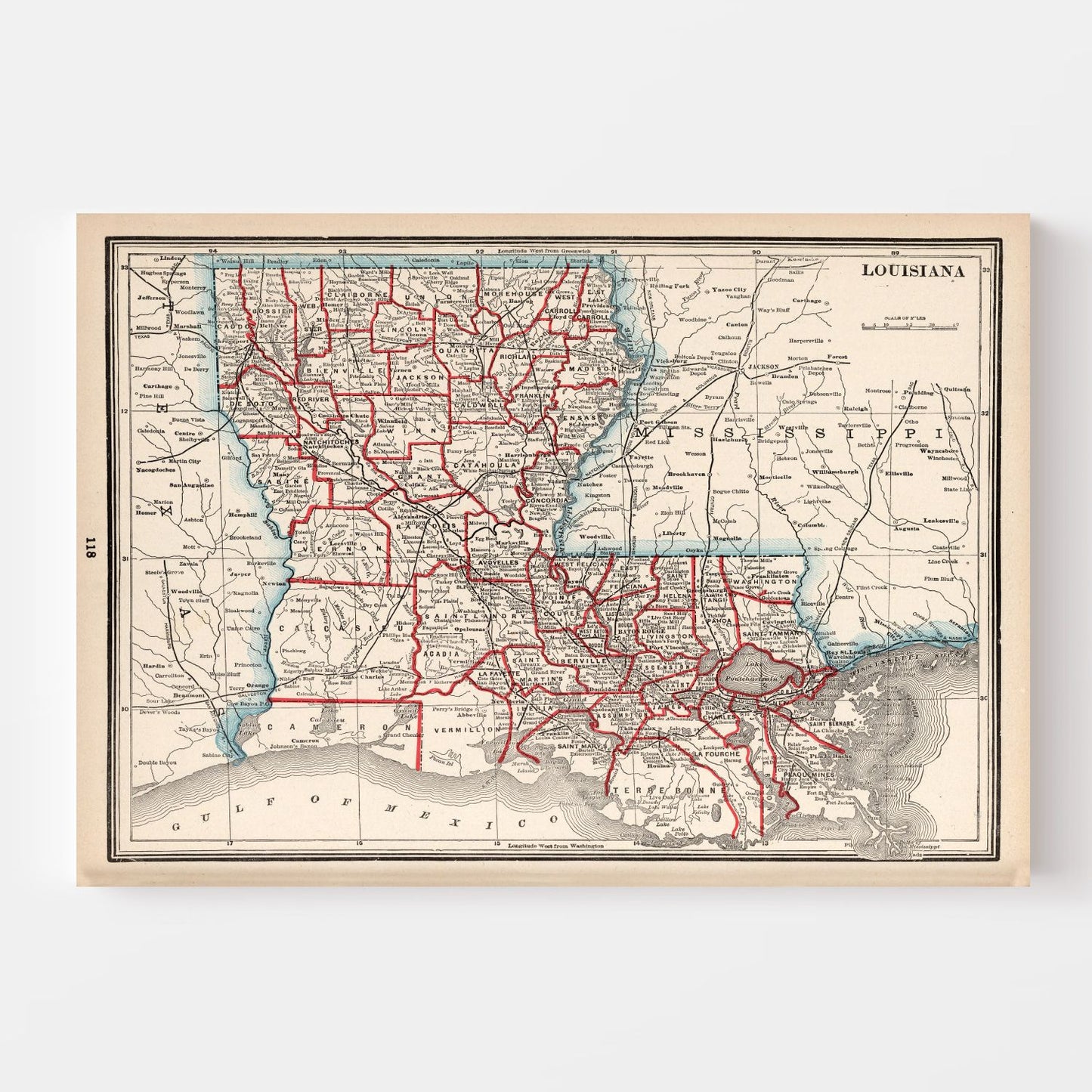 Vintage Map of Louisiana, 1893