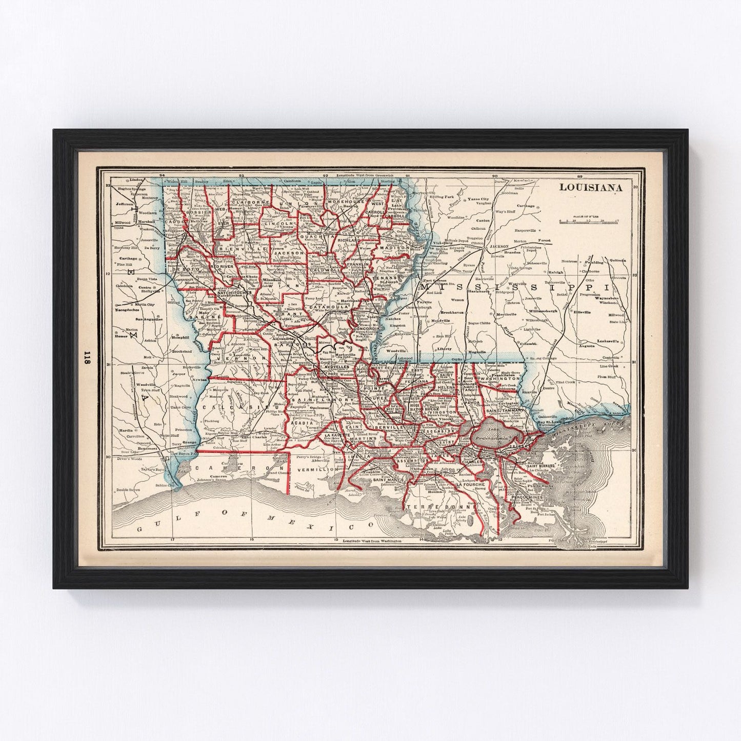 Vintage map of Louisiana, 1893