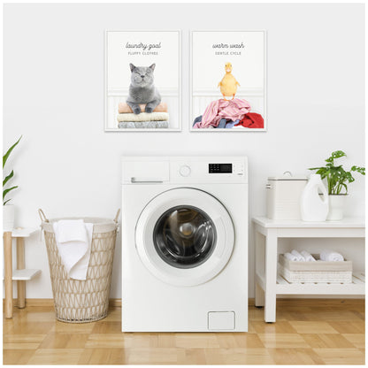 Cat Laundry and Ducky Laundry Framed Canvas Set