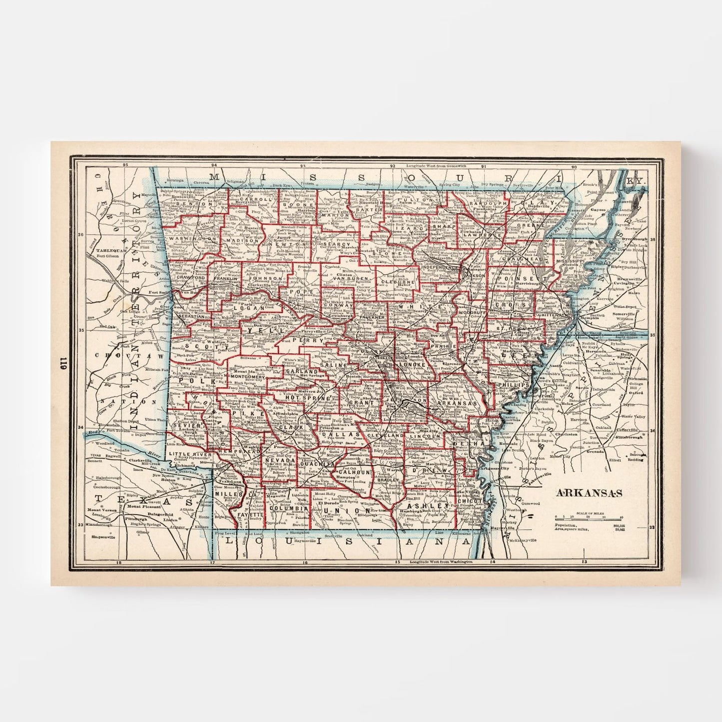Vintage Map of Arkansas, 1893