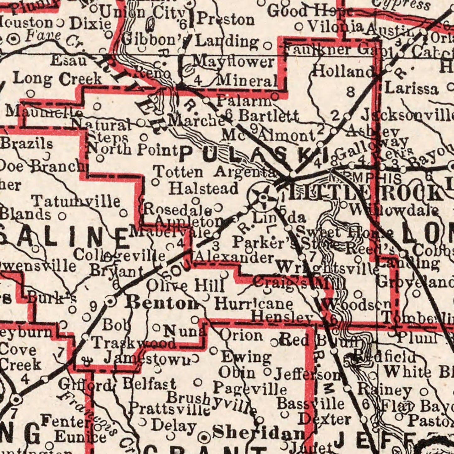Vintage Map of Arkansas, 1893