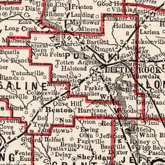 Vintage Map of Arkansas, 1893