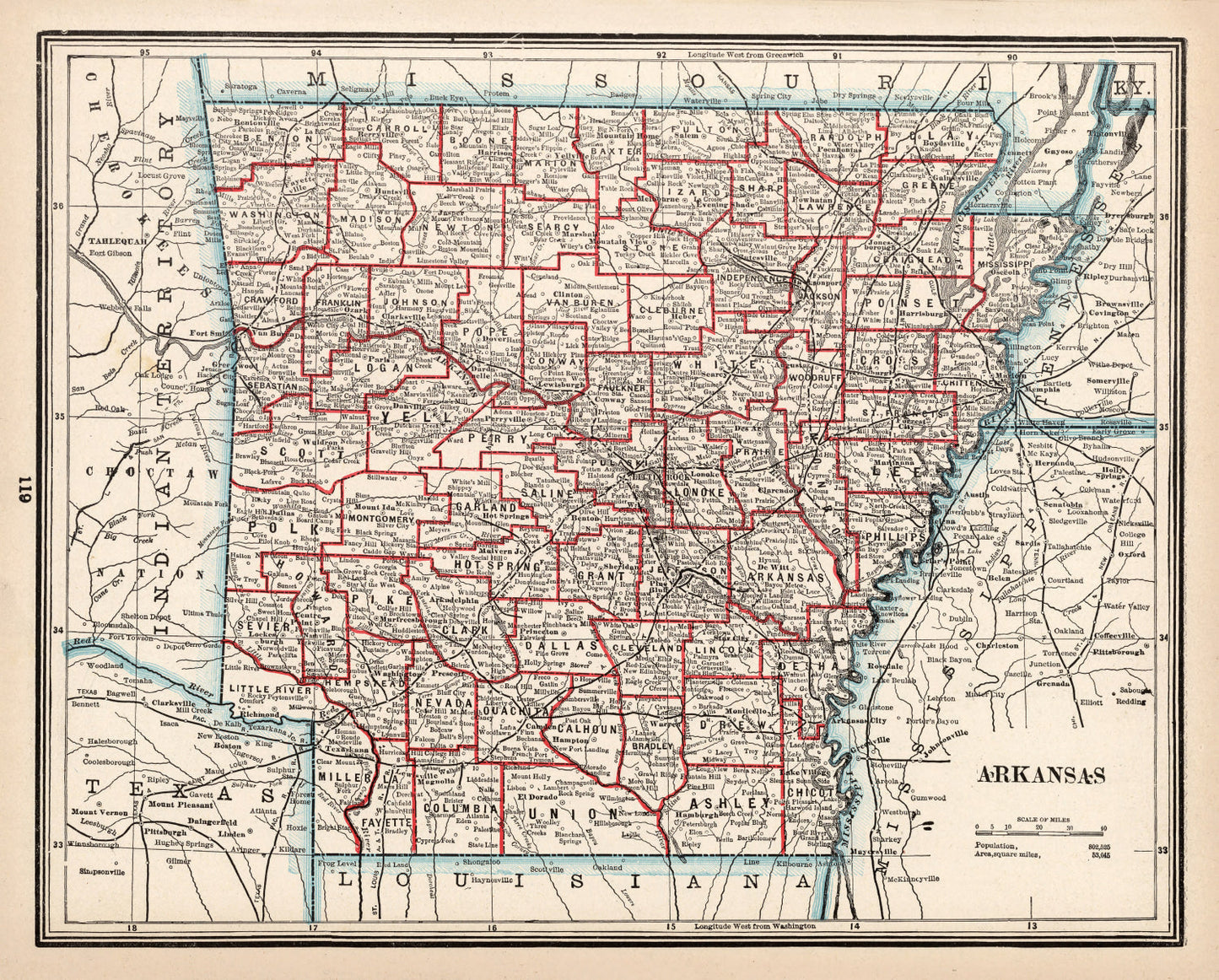 Vintage Map of Arkansas, 1893