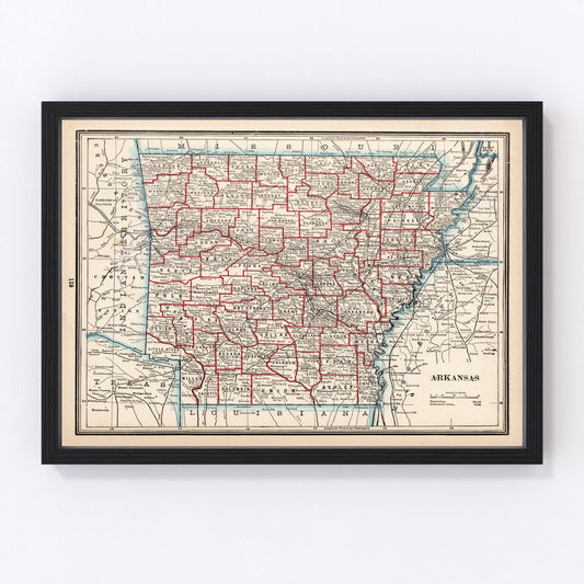 vintage map of Arkansas, 1893, Gilded Age rail expansion