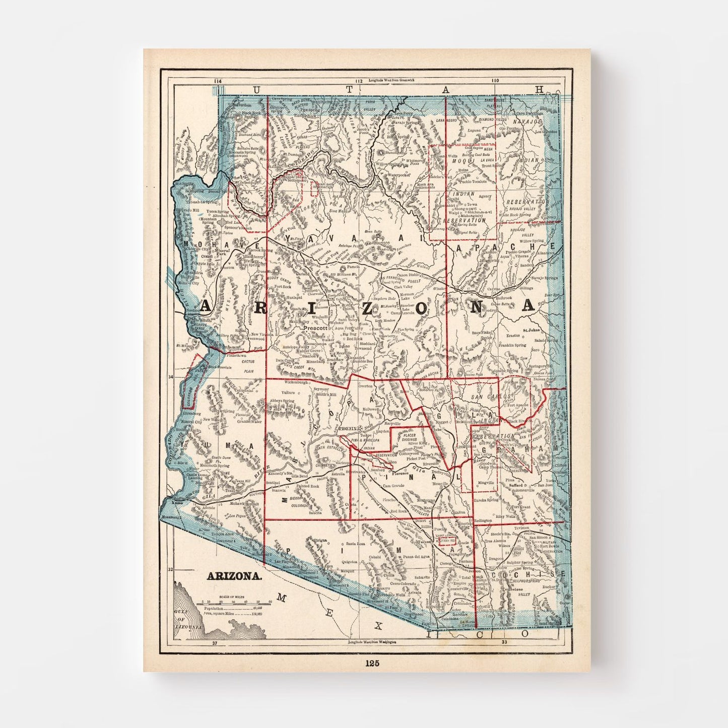 Vintage Map of Arizona, 1893