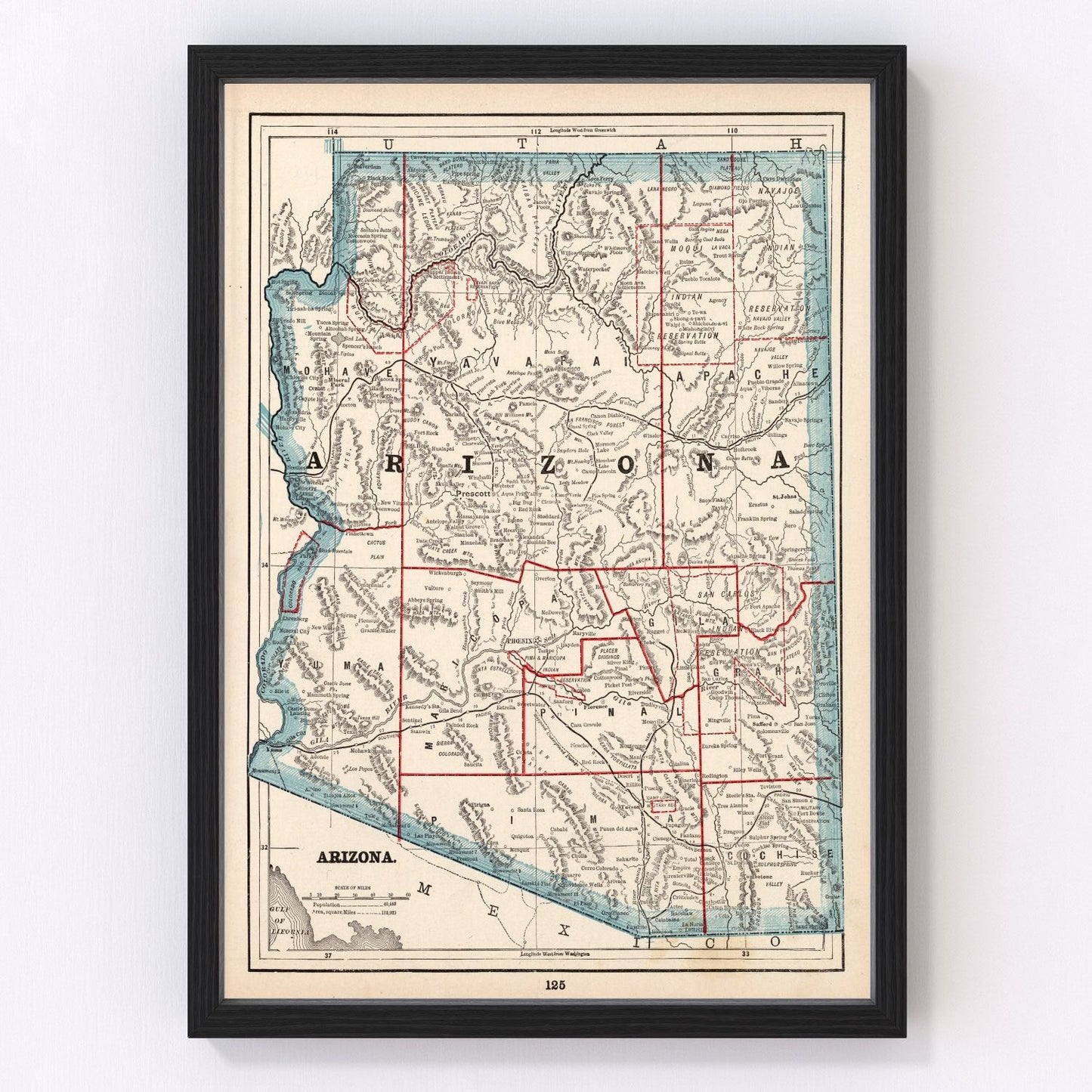 vintage map of Arizona Territory, 1893
