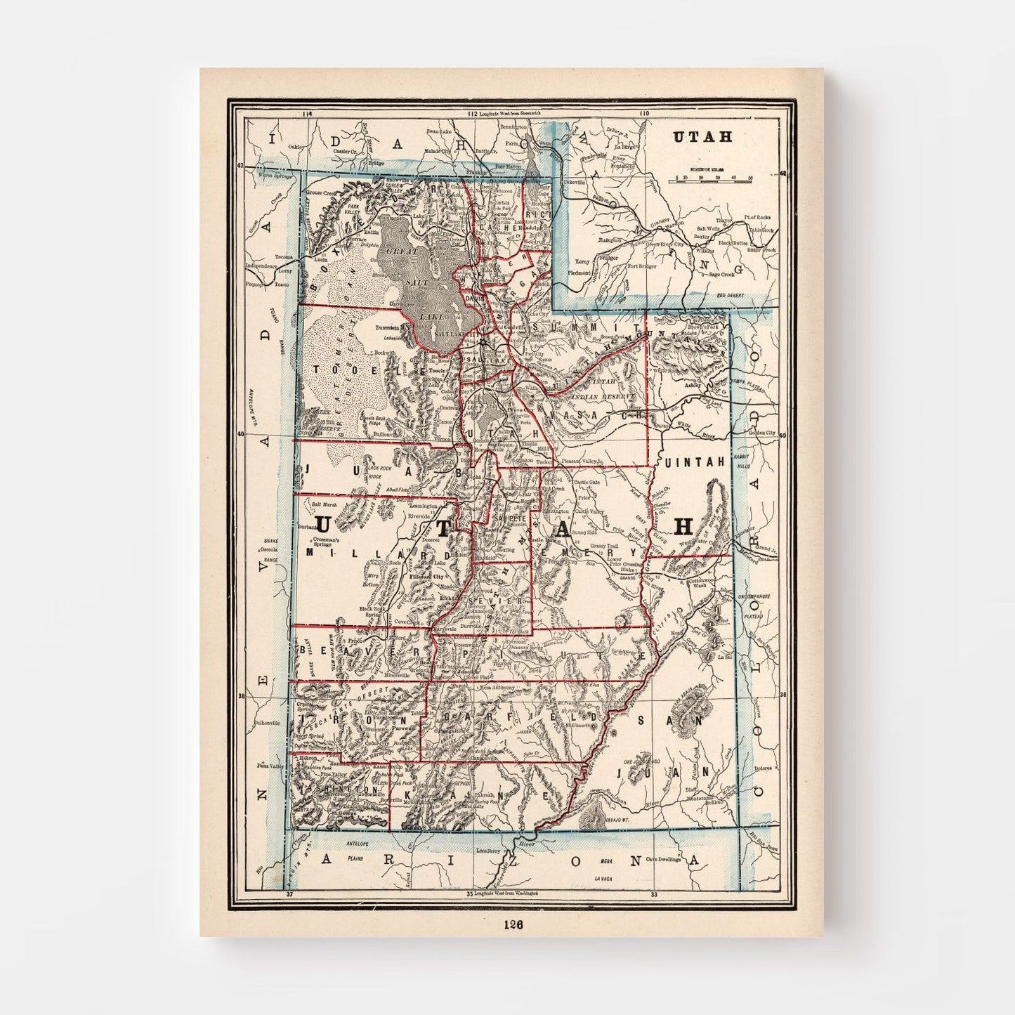 Vintage Map of Utah, 1893