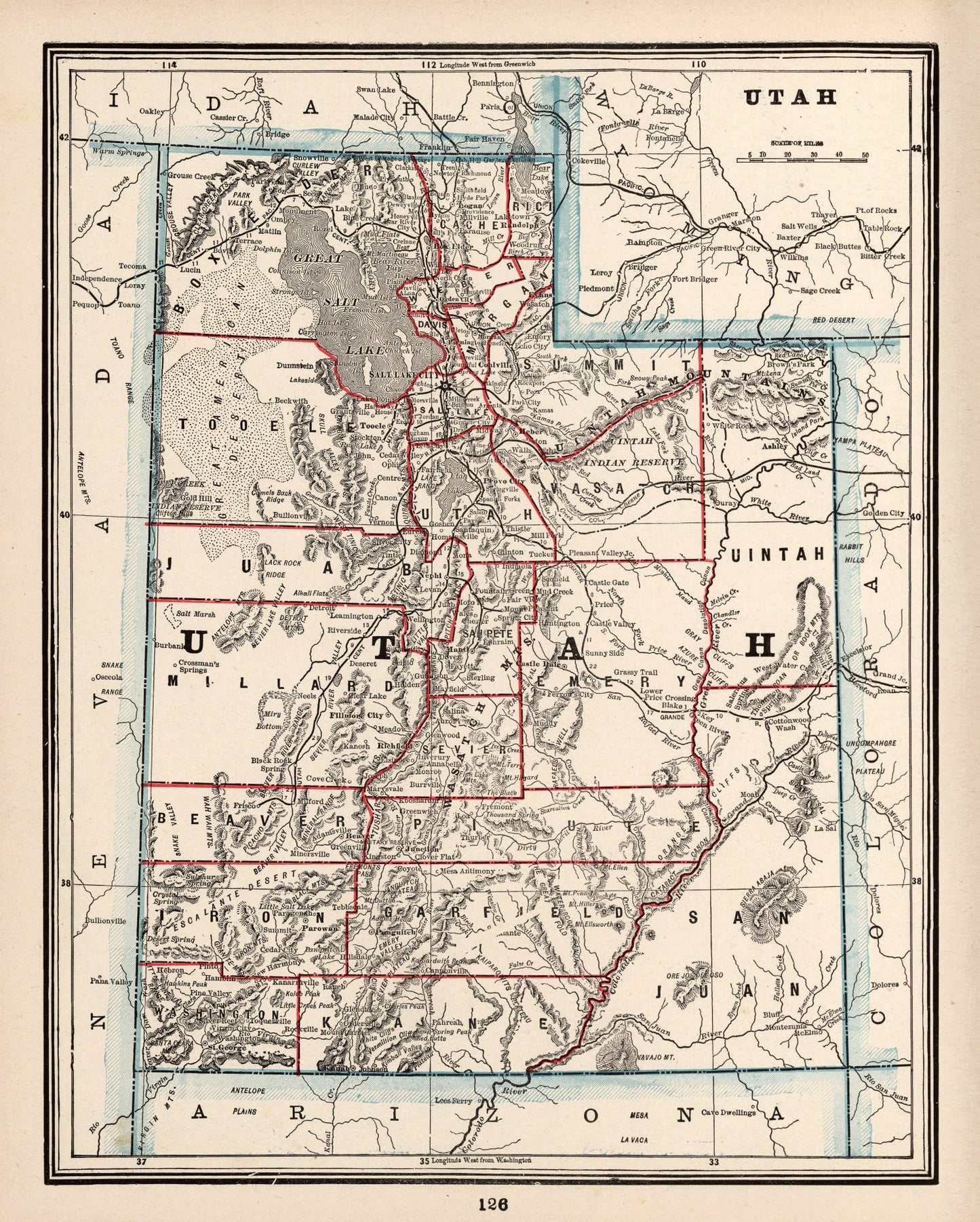 Vintage Map of Utah, 1893