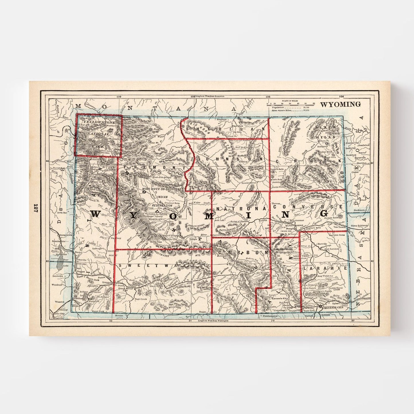 Vintage Map of Wyoming, 1893