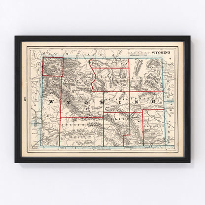 Vintage map of Wyoming state, 1893, digitally restored