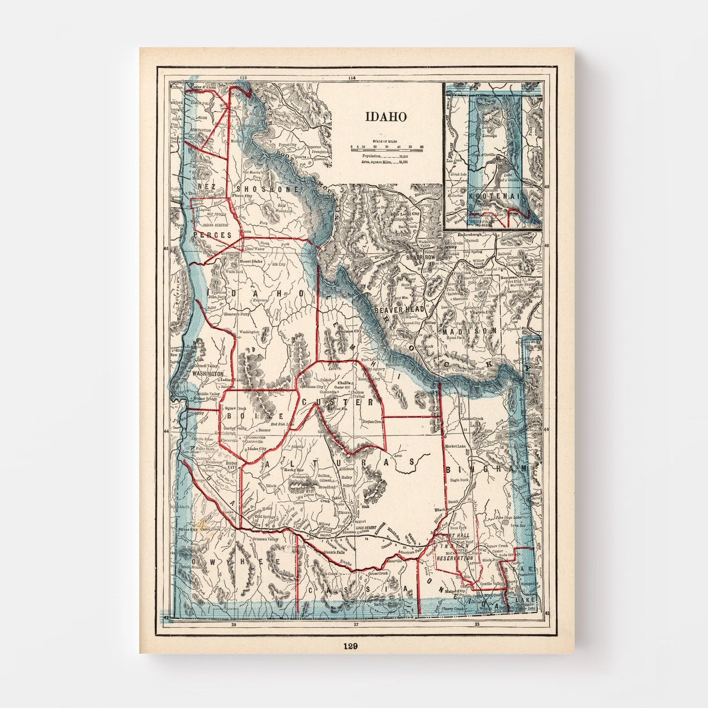 Vintage Map of Idaho, 1893