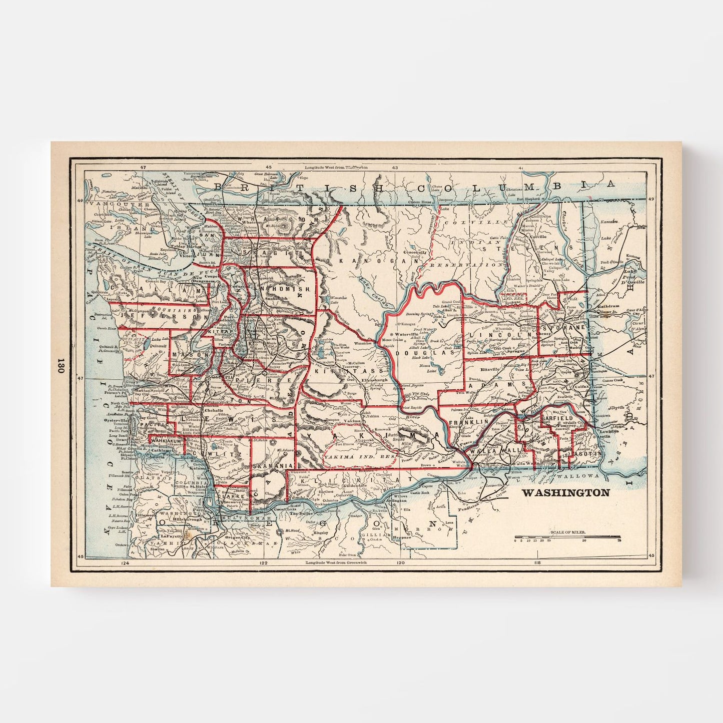 Vintage Map of Washington State, 1893
