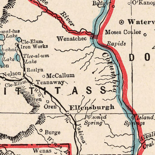 Vintage Map of Washington State, 1893