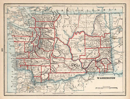 Vintage Map of Washington State, 1893