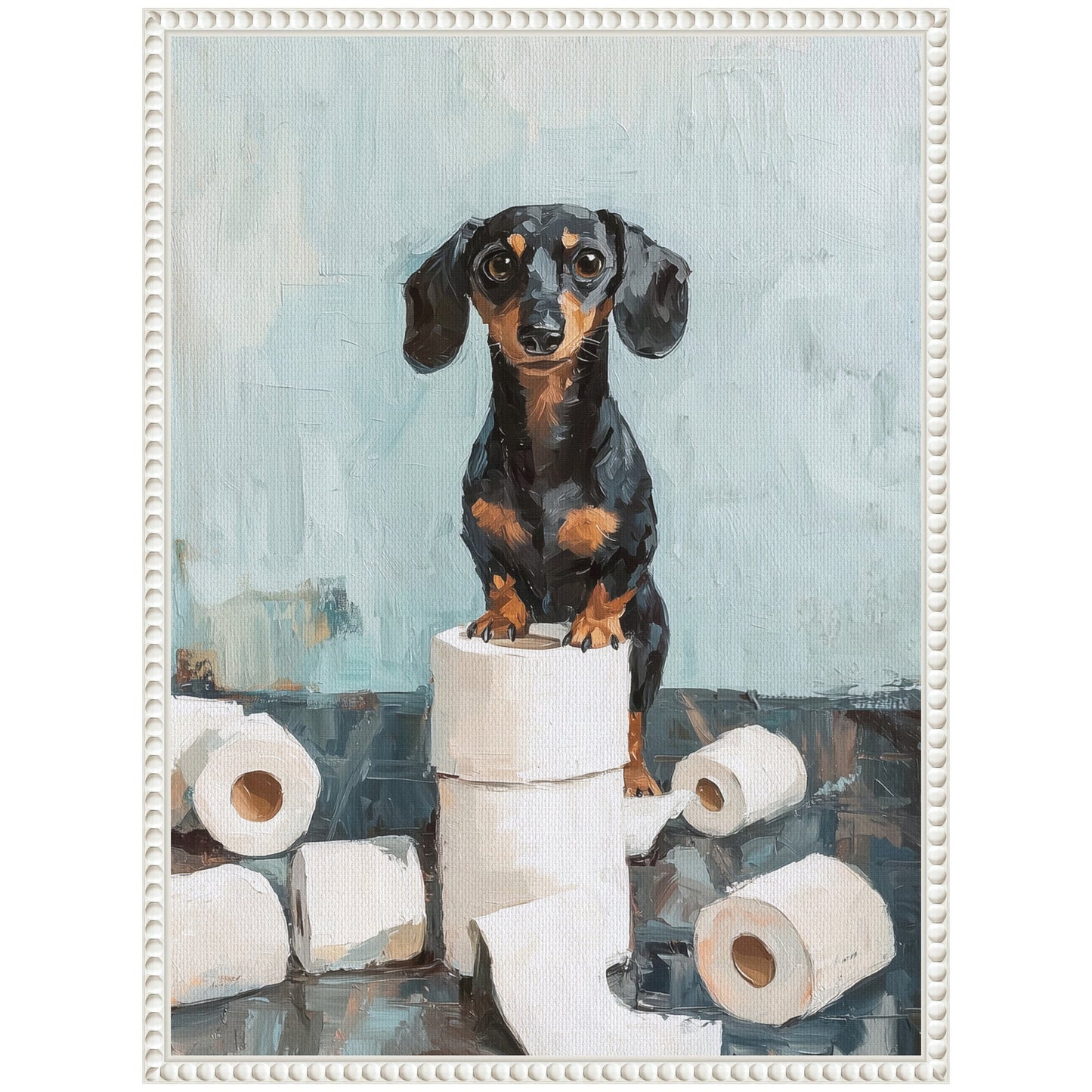 Dachshund Bathroom Framed Canvas Wall Art