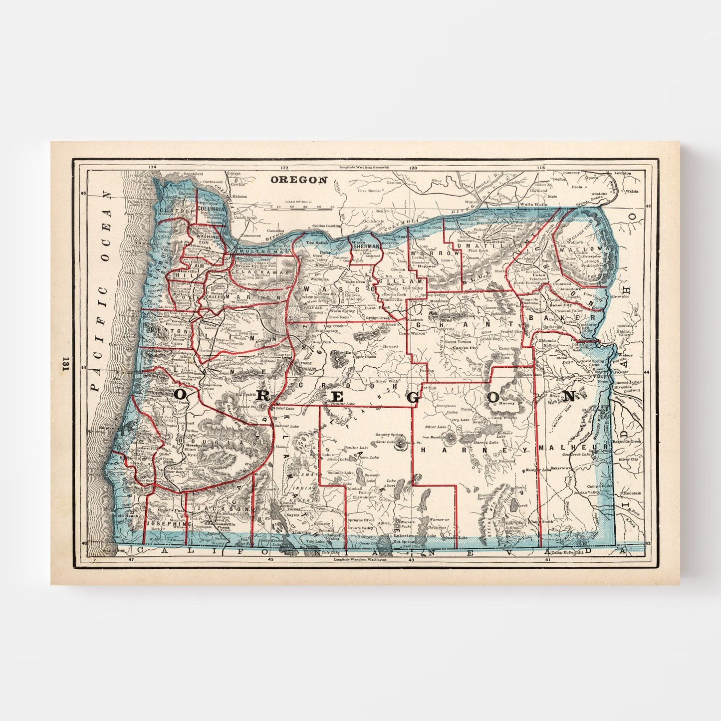 Vintage Map of Oregon, 1893