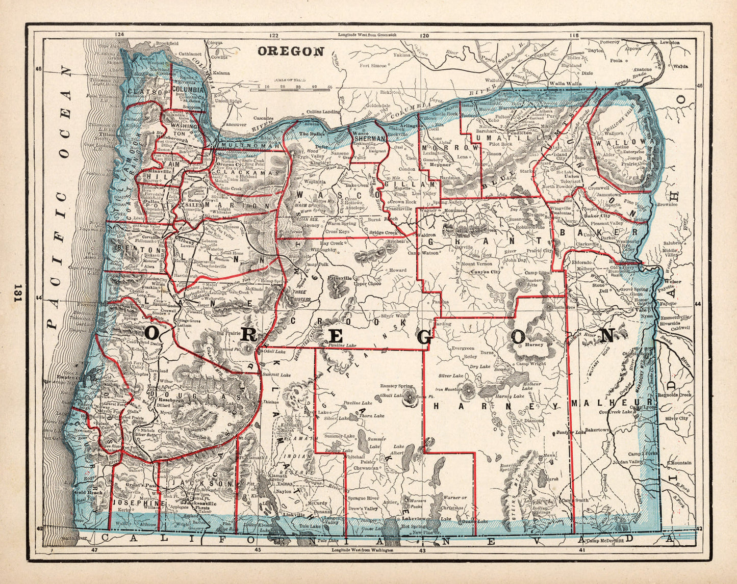 Vintage Map of Oregon, 1893