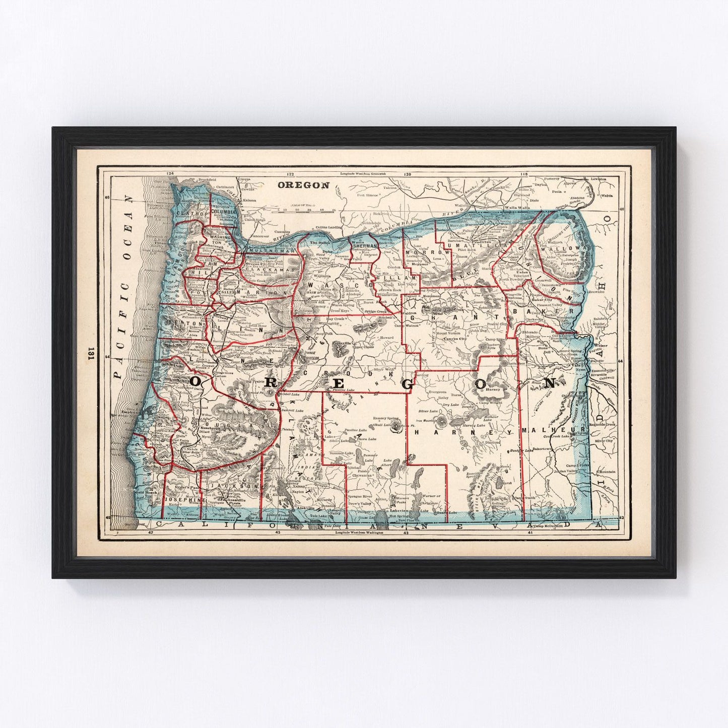 Vintage map of Oregon, 1893