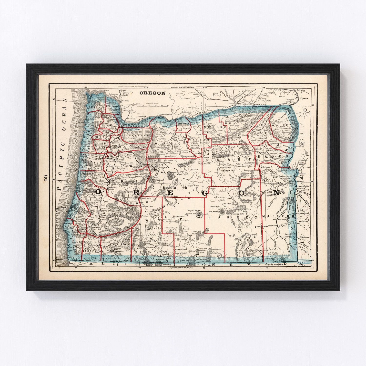 Vintage map of Oregon, 1893
