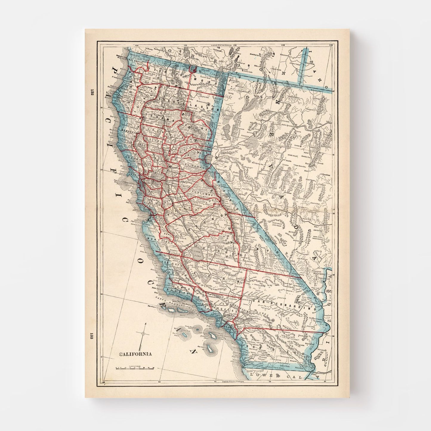 Vintage Map of California, 1893