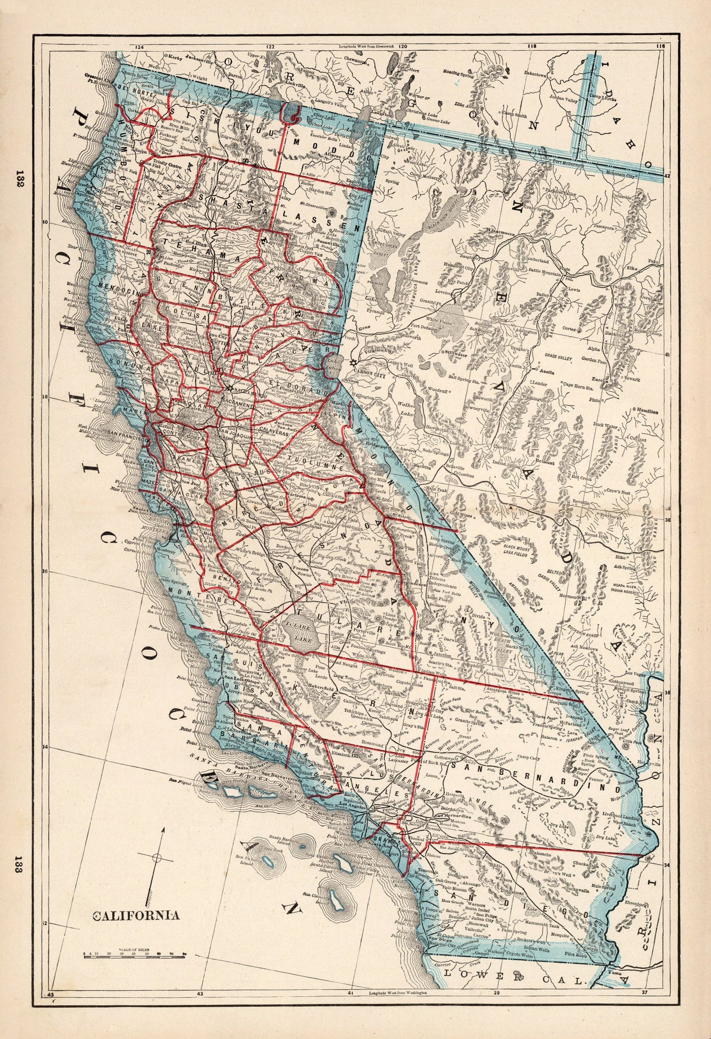 Vintage Map of California, 1893